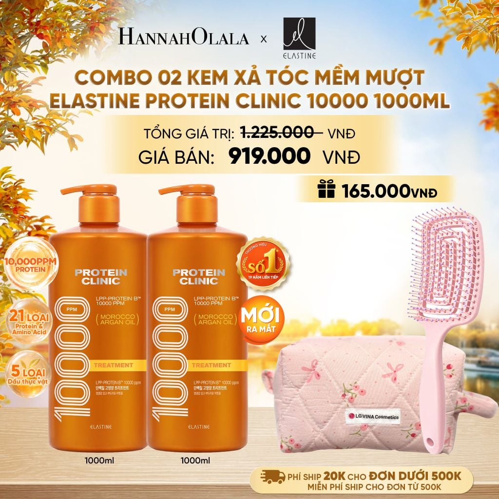 [MỚI RA MẮT] COMBO 02 KEM XẢ DƯỠNG TÓC MỀM MƯỢT ELASTINE PROTEIN CLINIC TREATMENT 10000 1000ML - E1200 
