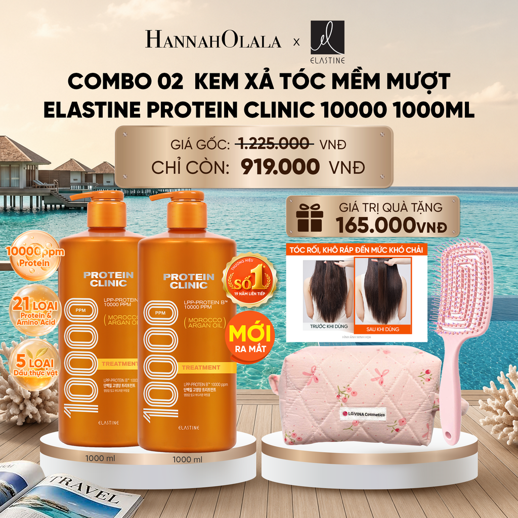  [MỚI RA MẮT - GIAO SAU 28/6] COMBO 02 KEM XẢ DƯỠNG TÓC MỀM MƯỢT ELASTINE PROTEIN CLINIC TREATMENT 10000 1000ML 