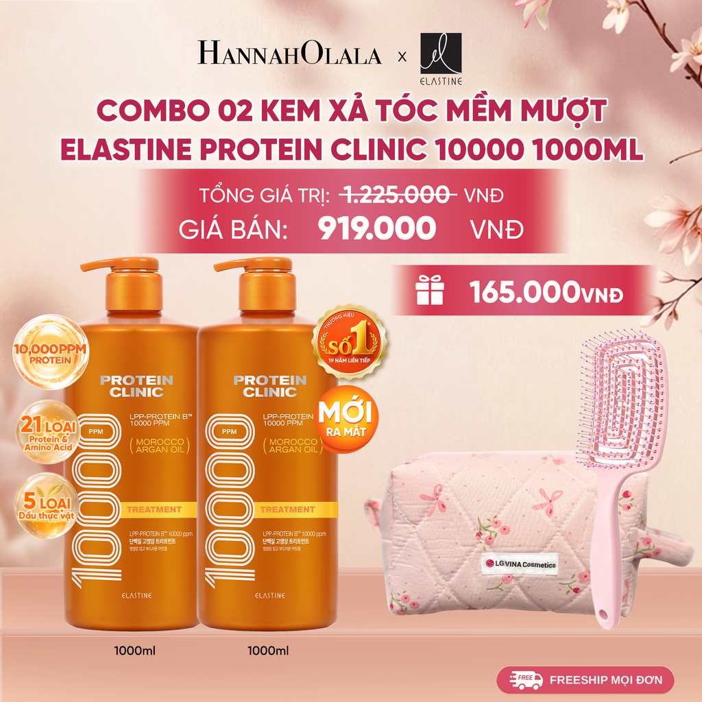  [MỚI RA MẮT] COMBO 02 KEM XẢ DƯỠNG TÓC MỀM MƯỢT ELASTINE PROTEIN CLINIC TREATMENT 10000 1000ML 