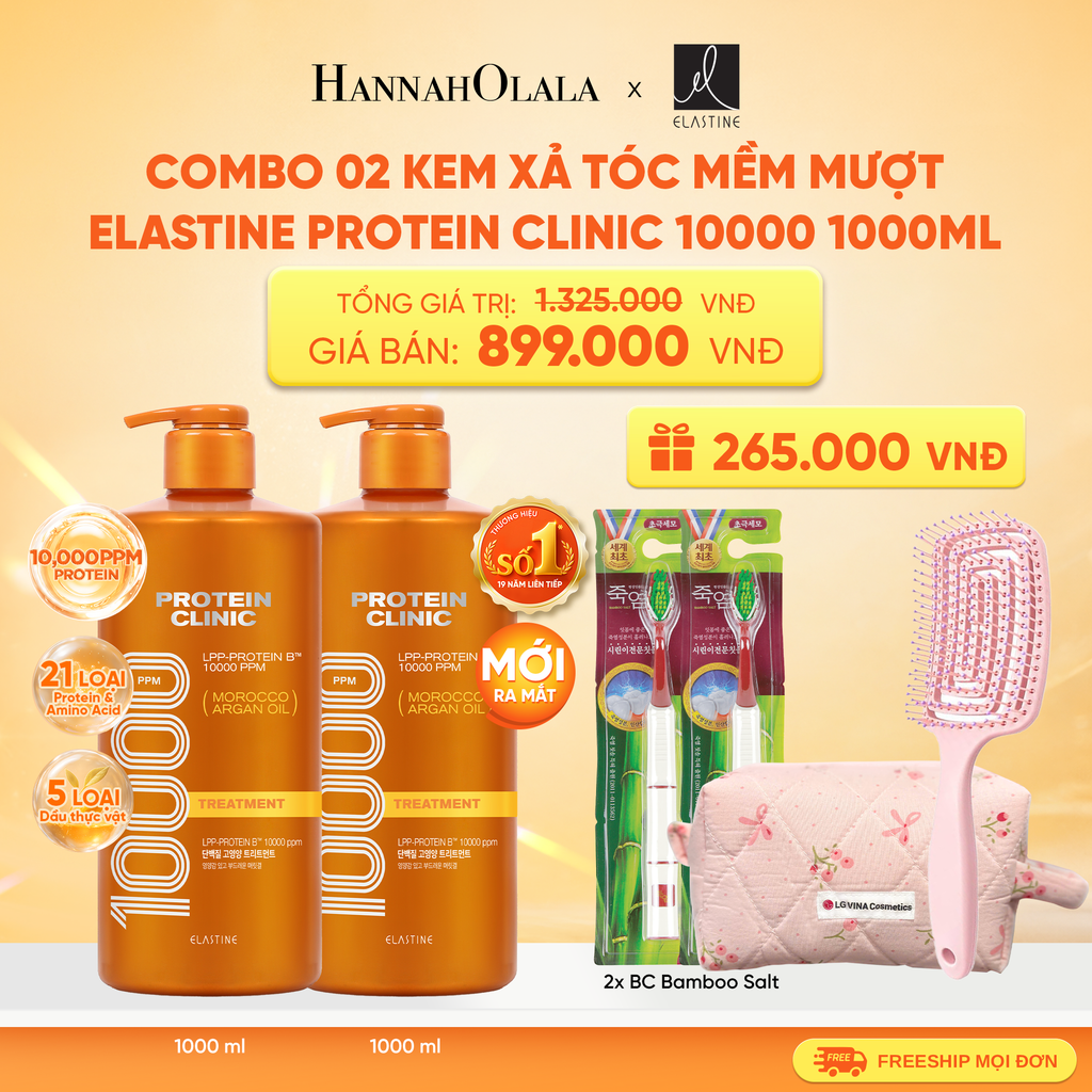  [MỚI RA MẮT] COMBO 02 KEM XẢ DƯỠNG TÓC MỀM MƯỢT ELASTINE PROTEIN CLINIC TREATMENT 10000 1000ML 