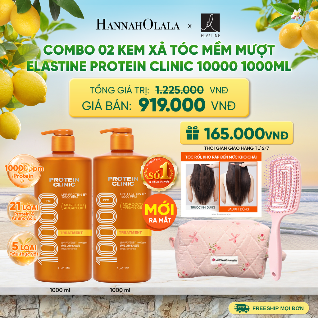  [MỚI RA MẮT] COMBO 02 KEM XẢ DƯỠNG TÓC MỀM MƯỢT ELASTINE PROTEIN CLINIC TREATMENT 10000 1000ML - A717 