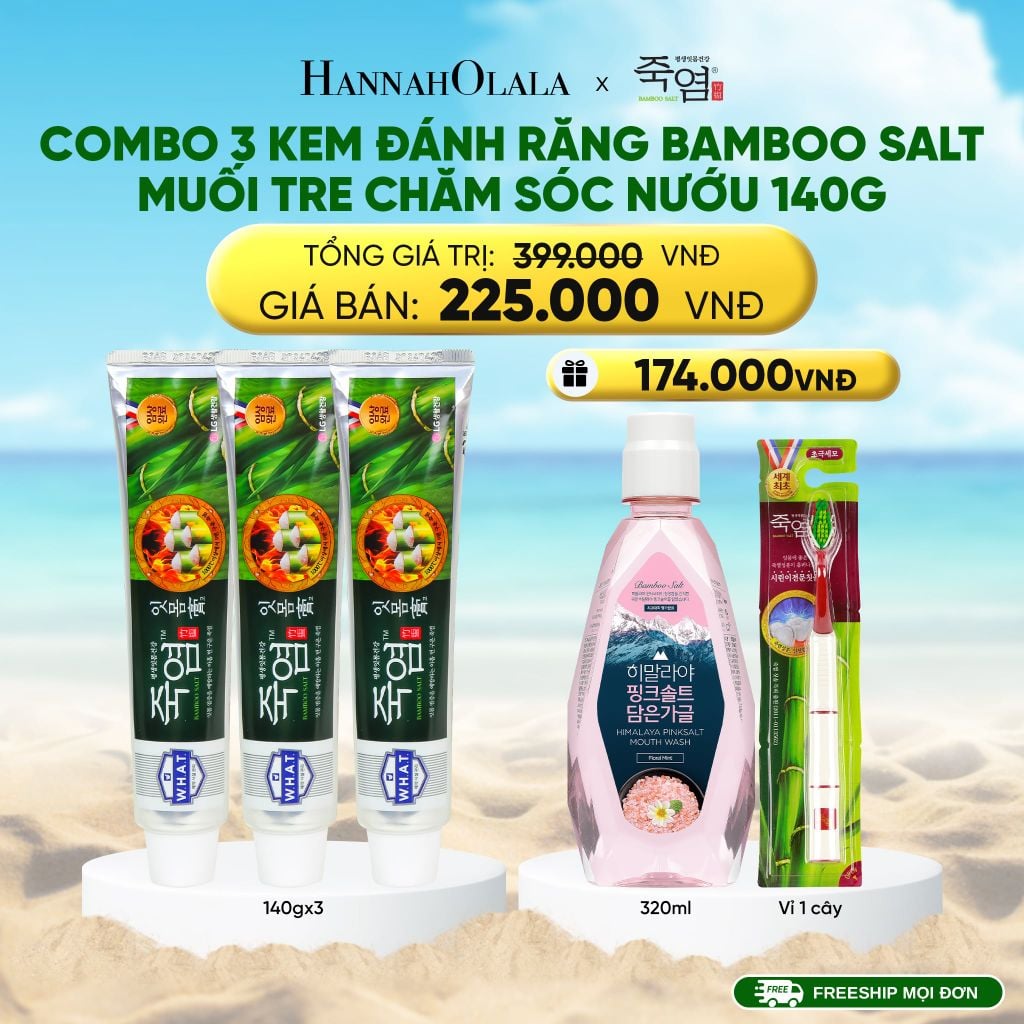  DEAL23: COMBO 3 KEM ĐÁNH RĂNG BAMBOO SALT MUỐI TRE CHĂM SÓC RĂNG Ê BUỐT/ NƯỚU 140G/TUÝP 