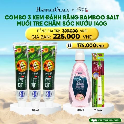  DEAL23: COMBO 3 KEM ĐÁNH RĂNG BAMBOO SALT MUỐI TRE CHĂM SÓC RĂNG Ê BUỐT/ NƯỚU 140G/TUÝP 