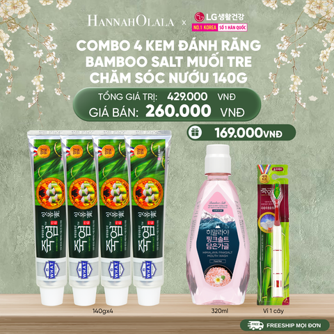  DEAL45: COMBO 4 KEM ĐÁNH RĂNG BAMBOO SALT MUỐI TRE CHĂM SÓC NƯỚU 140G/TUÝP 