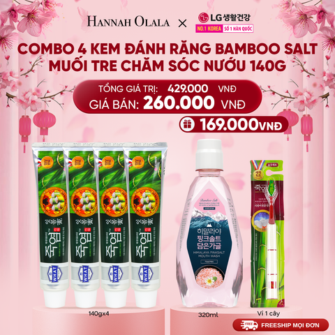  A843_DEAL45: COMBO 4 KEM ĐÁNH RĂNG BAMBOO SALT MUỐI TRE CHĂM SÓC NƯỚU 140G/TUÝP 