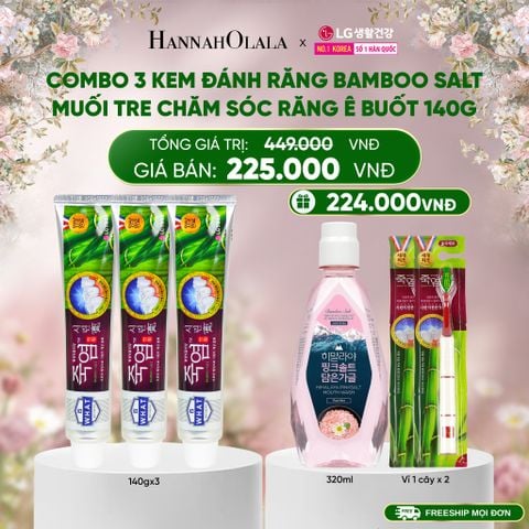  DEAL 1: COMBO 03 KEM ĐÁNH RĂNG BAMBOO SALT MUỐI TRE CHĂM SÓC RĂNG Ê BUỐT 140G/TUÝP 
