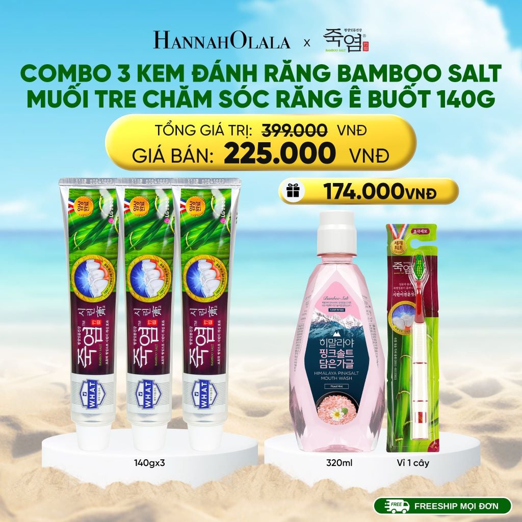  DEAL23: COMBO 3 KEM ĐÁNH RĂNG BAMBOO SALT MUỐI TRE CHĂM SÓC RĂNG Ê BUỐT/ NƯỚU 140G/TUÝP 
