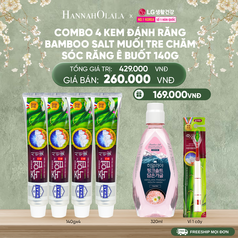  DEAL44: COMBO 4 KEM ĐÁNH RĂNG BAMBOO SALT MUỐI TRE CHĂM SÓC RĂNG Ê BUỐT 140G/TUÝP 