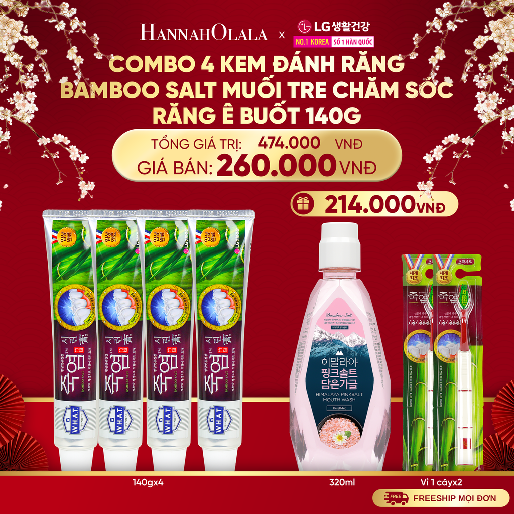  A1394_DEAL45: COMBO 4 KEM ĐÁNH RĂNG BAMBOO SALT MUỐI TRE CHĂM SÓC RĂNG Ê BUỐT 140G/TUÝP 