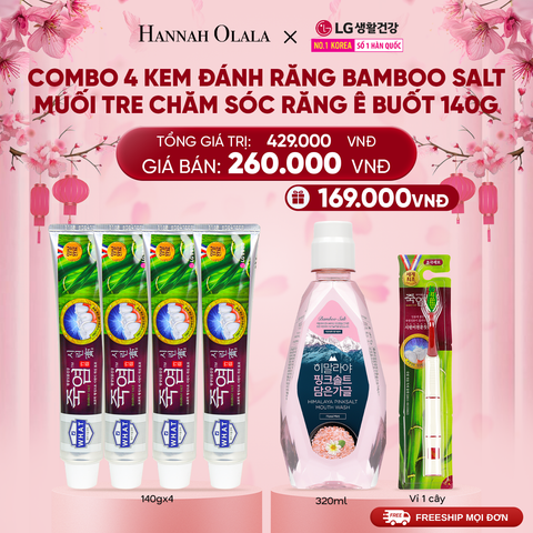  A842_DEAL44: COMBO 4 KEM ĐÁNH RĂNG BAMBOO SALT MUỐI TRE CHĂM SÓC RĂNG Ê BUỐT 140G/TUÝP 