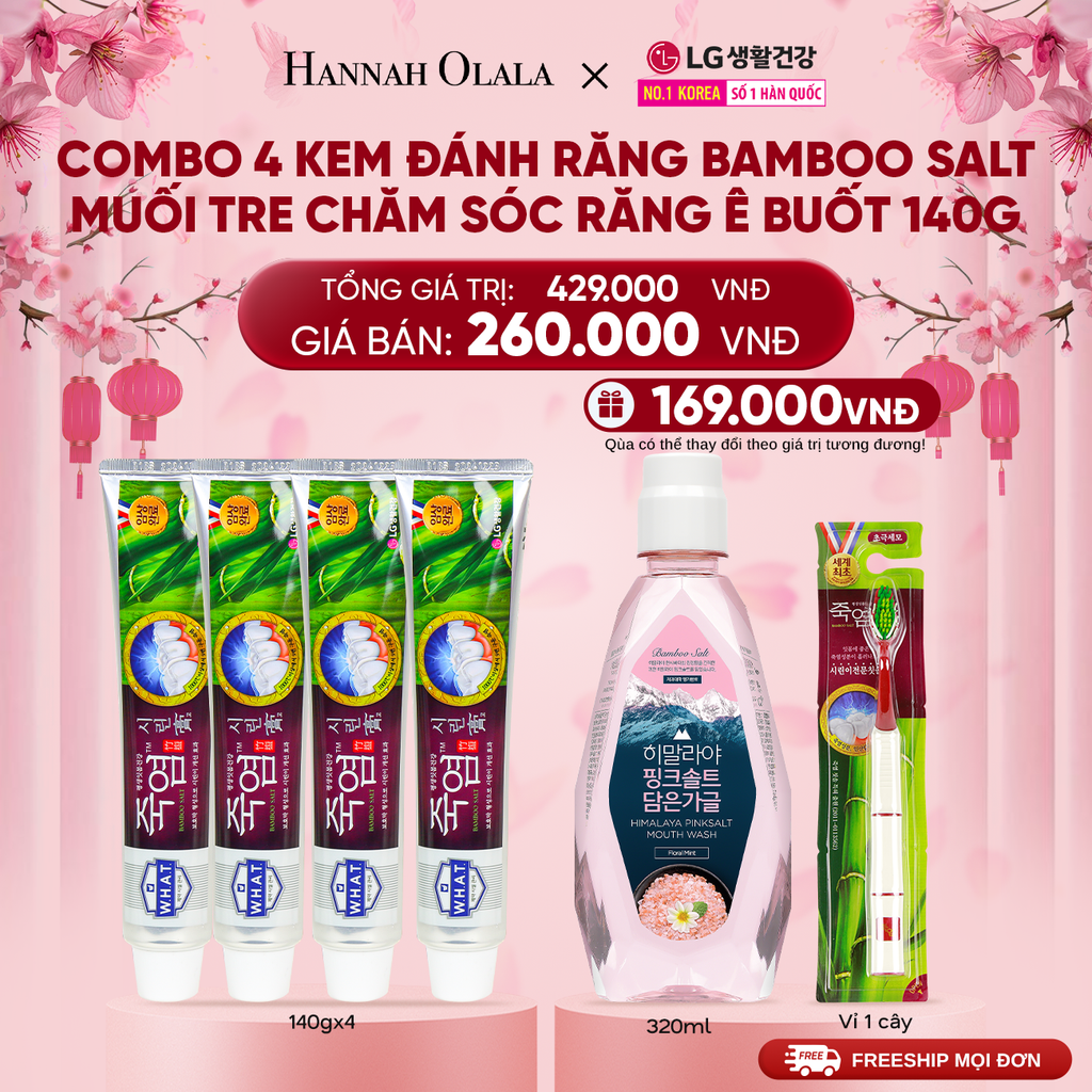  DEAL44: COMBO 4 KEM ĐÁNH RĂNG BAMBOO SALT MUỐI TRE CHĂM SÓC RĂNG Ê BUỐT 140G/TUÝP 