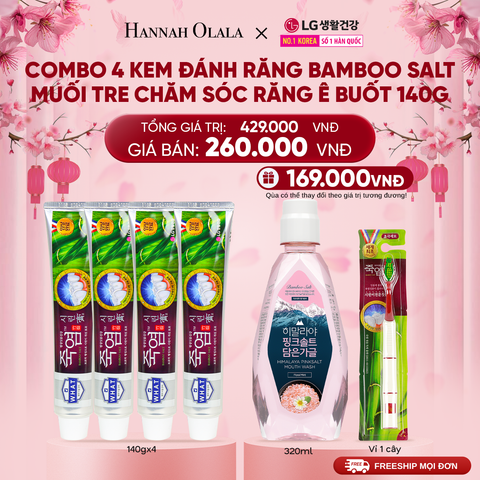  DEAL44: COMBO 4 KEM ĐÁNH RĂNG BAMBOO SALT MUỐI TRE CHĂM SÓC RĂNG Ê BUỐT 140G/TUÝP 