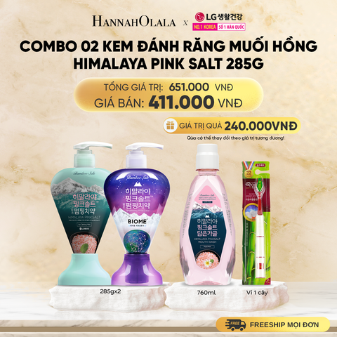  DEAL 2: COMBO 02 KEM ĐÁNH RĂNG MUỐI HỒNG DẠNG VÒI HIMALAY PINK SALT 285G 