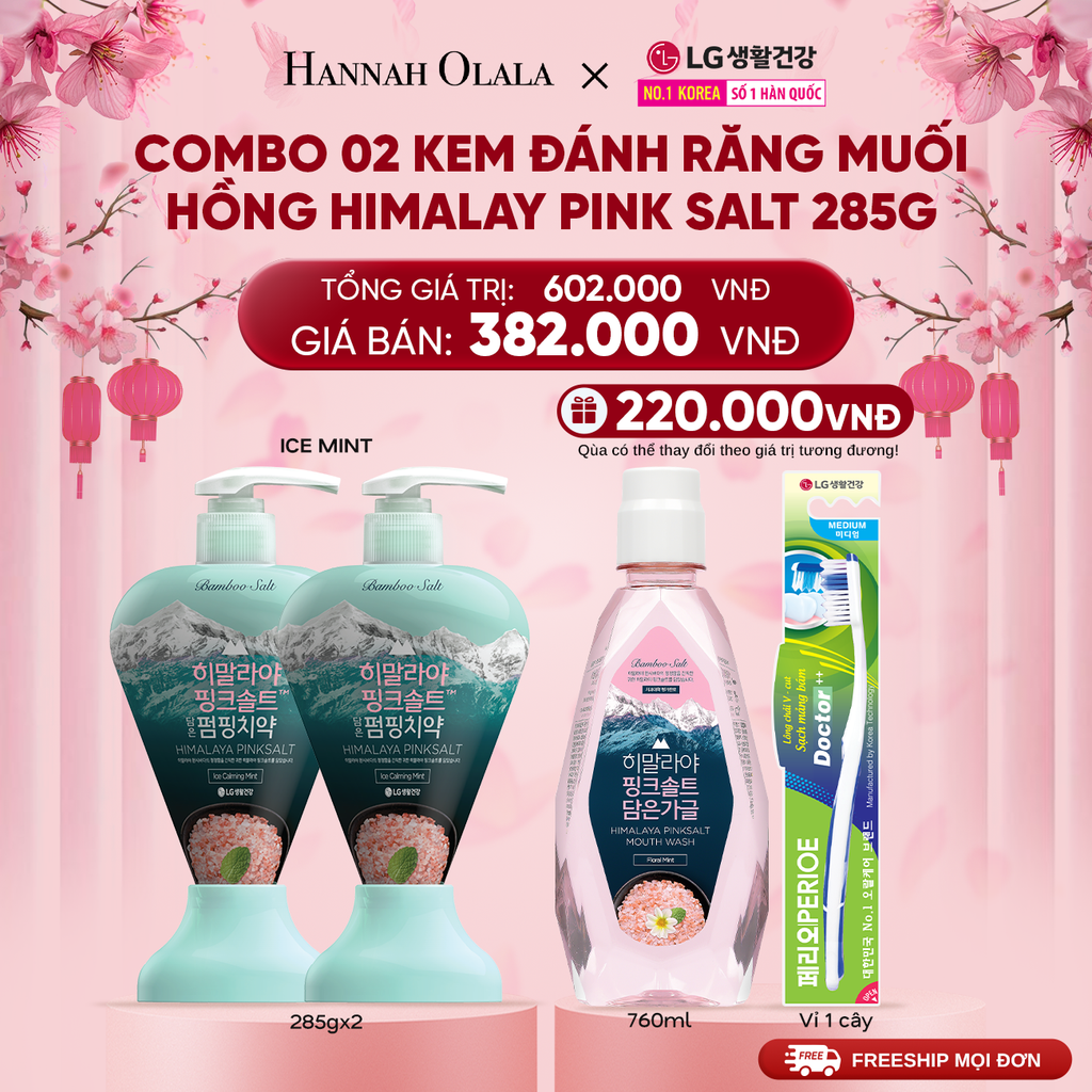  DEAL 33: COMBO 02 KEM ĐÁNH RĂNG DẠNG VÒI HIMALAY PINK SALT 285G 