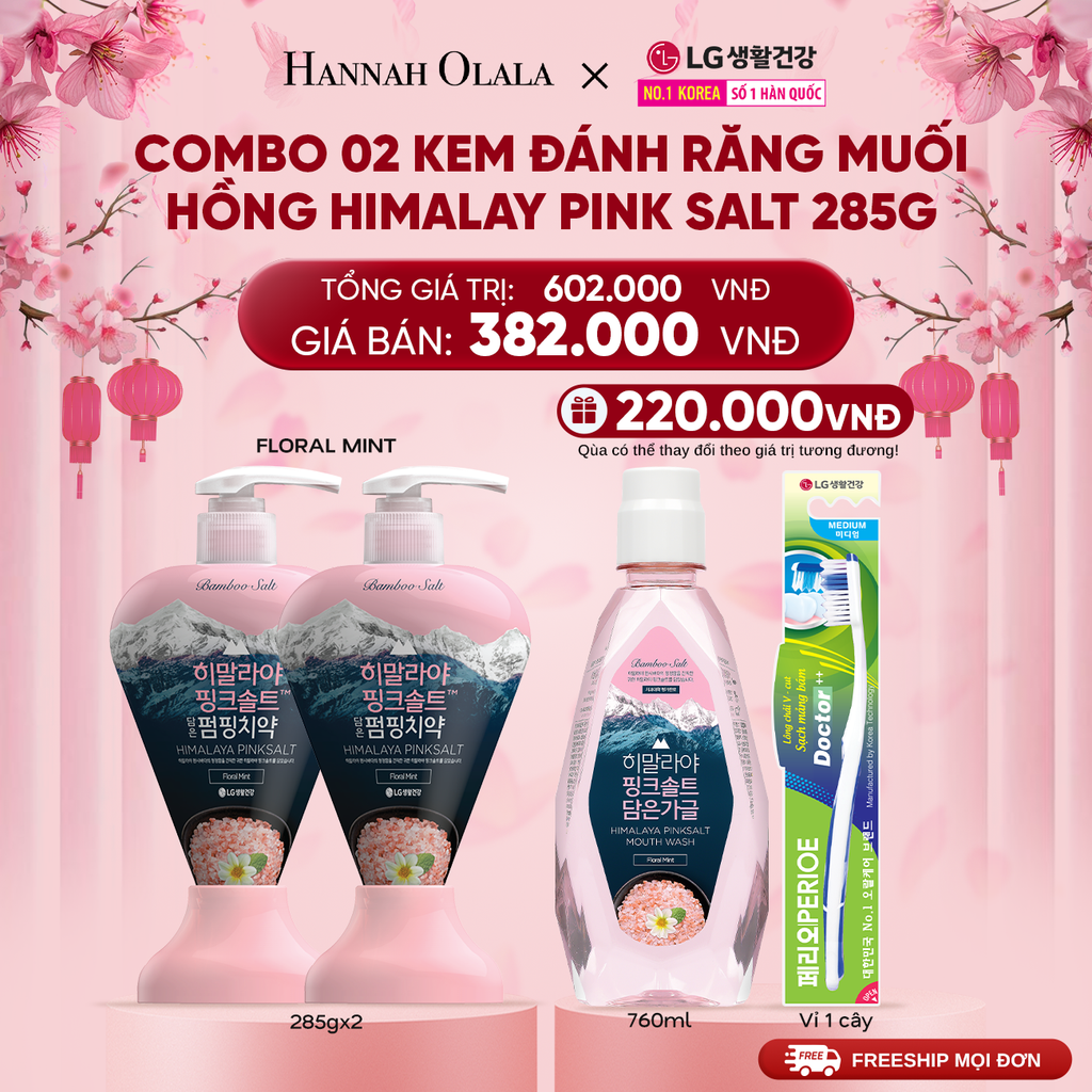  DEAL 34: COMBO 02 KEM ĐÁNH RĂNG DẠNG VÒI HIMALAY PINK SALT 285G 