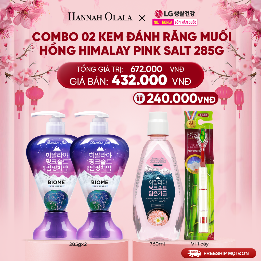  A830_DEAL 35: COMBO 02 KEM ĐÁNH RĂNG DẠNG VÒI HIMALAYA PINK SALT 285G 