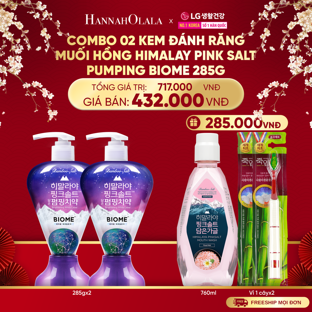  A1381_DEAL 35: COMBO 02 KEM ĐÁNH RĂNG DẠNG VÒI HIMALAY PINK SALT PUMPING BRIGHT 285G 
