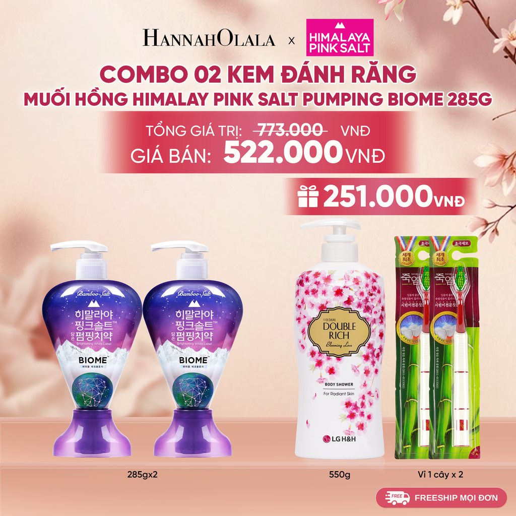 COMBO 02 KEM ĐÁNH RĂNG DẠNG VÒI HIMALAY PINK SALT PUMPING BRIGHT 285G 