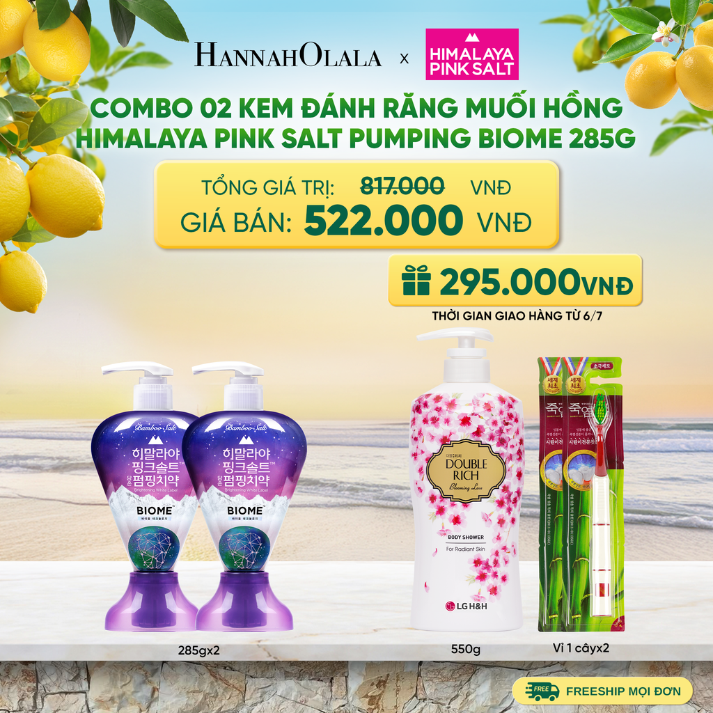  COMBO 02 KEM ĐÁNH RĂNG DẠNG VÒI HIMALAY PINK SALT PUMPING BRIGHT 285G - A733 