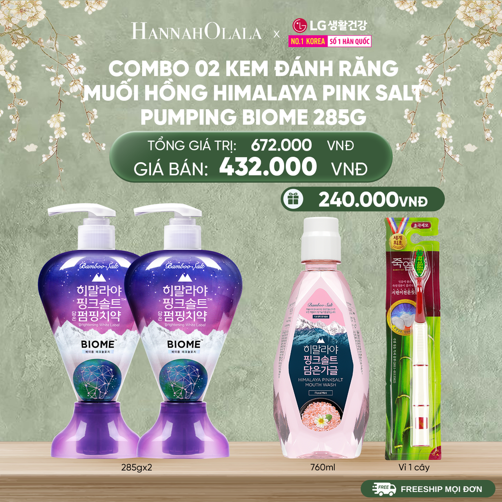  DEAL 35: COMBO 02 KEM ĐÁNH RĂNG DẠNG VÒI HIMALAY PINK SALT PUMPING BRIGHT 285G 