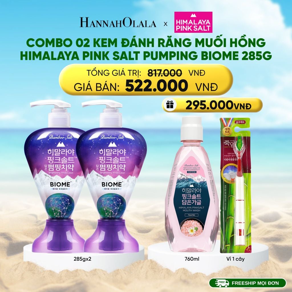  DEAL 28: COMBO 02 KEM ĐÁNH RĂNG MUỐI HỒNG HIMALAY PINK SALT PUMPING BRIGHT 285G 