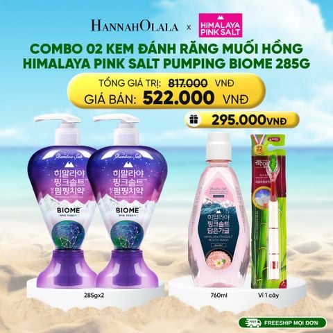  DEAL 28: COMBO 02 KEM ĐÁNH RĂNG MUỐI HỒNG HIMALAY PINK SALT PUMPING BRIGHT 285G 