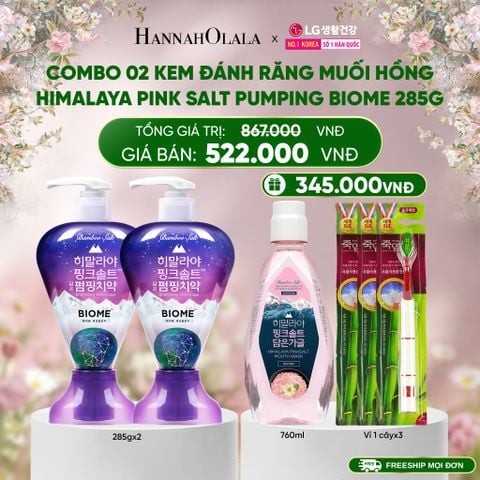  E916_DEAL 25: COMBO 02 KEM ĐÁNH RĂNG DẠNG VÒI HIMALAY PINK SALT PUMPING BRIGHT 285G 