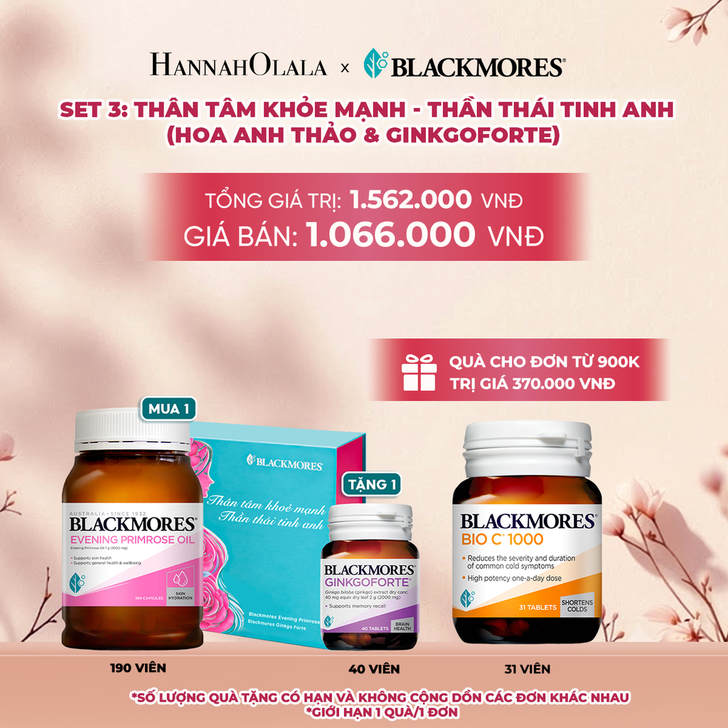  BLACKMORES SET QUÀ TẶNG 3: THÂM TÂM KHOẺ MẠNH - THẦN THÁI TINH ANH (HOA ANH THẢO & GINKGOFORTE) - A682 