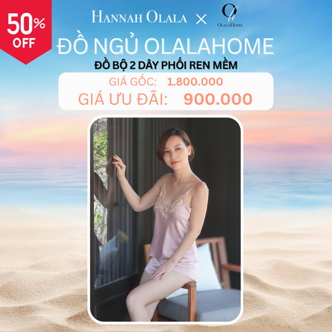 Deal 20a: đồ bộ 2 dây phối ren mềm - màu hồng - Hannah Olala