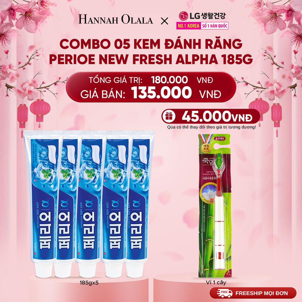  DEAL 41: COMBO 05 KEM ĐÁNH RĂNG PERIOE NEW FRESH ALPHA 185G 