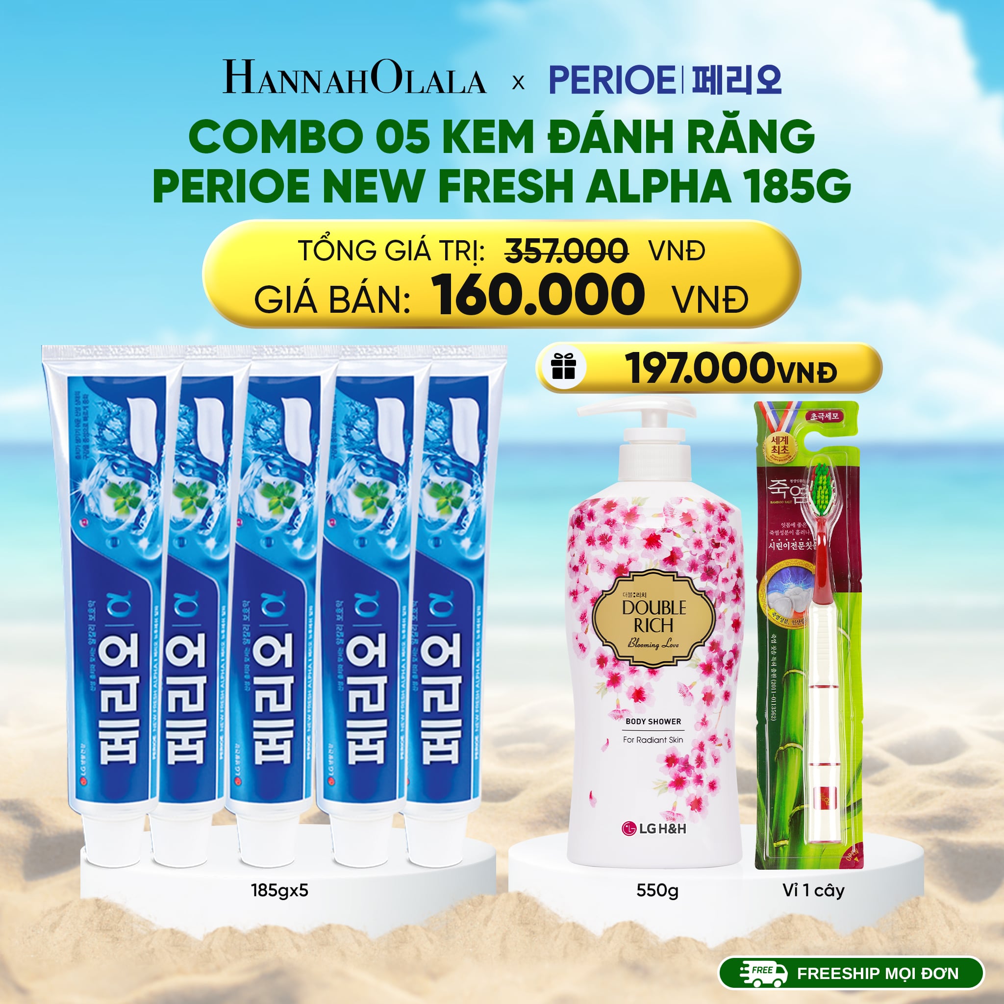 Combo Kem Đánh Răng Perioe New Fresh Alpha 185g