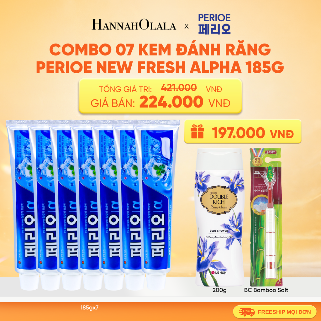  COMBO 07 KEM ĐÁNH RĂNG PERIOE NEW FRESH ALPHA 185G 