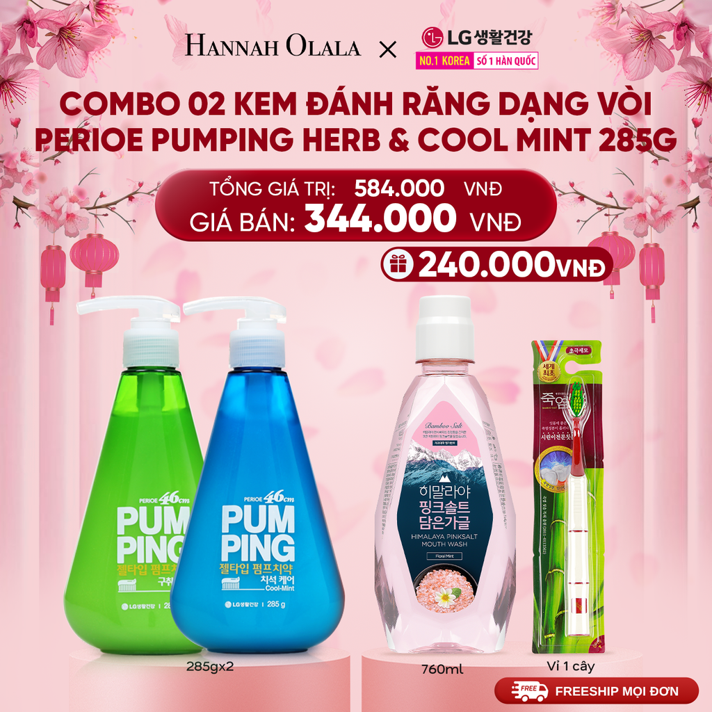 DEAL43_B: COMBO 02 KEM ĐÁNH RĂNG DẠNG VÒI PERIOE PUMPING 285G HERB & COOL MINT 