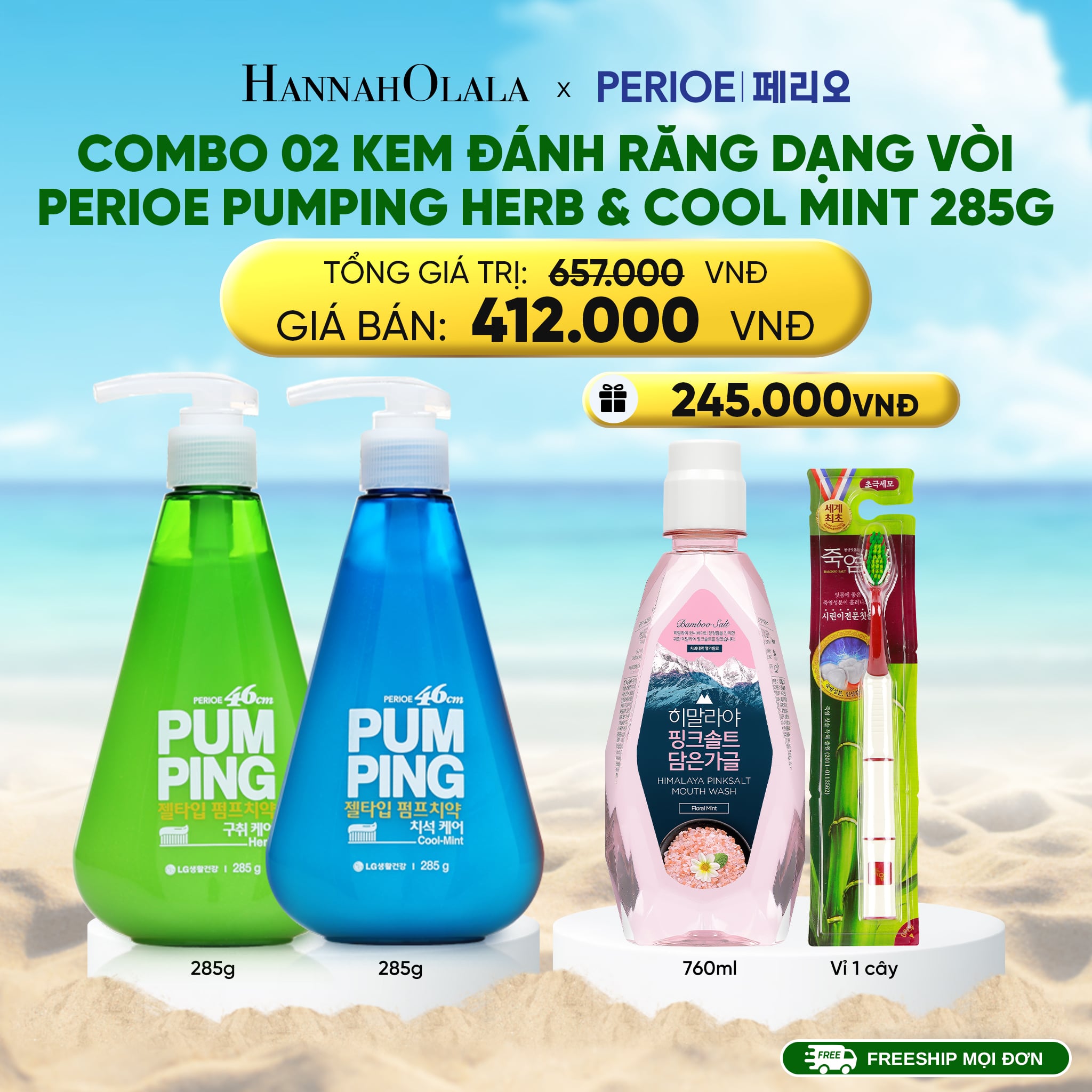Combo Kem Đánh Răng Perioe Pumping 285g