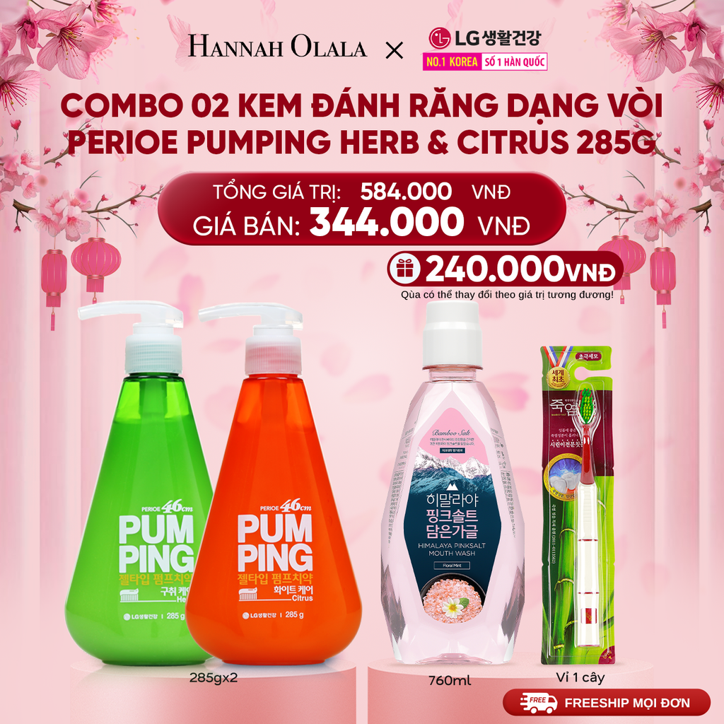  DEAL43: COMBO 02 KEM ĐÁNH RĂNG DẠNG VÒI PERIOE PUMPING HERB & CITRUS 285G 