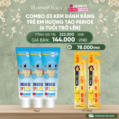  DEAL 42: COMBO 03 KEM ĐÁNH RĂNG TRẺ EM PERIOE KIDS STEP 3 (6 TUỔI TRỞ LÊN) 