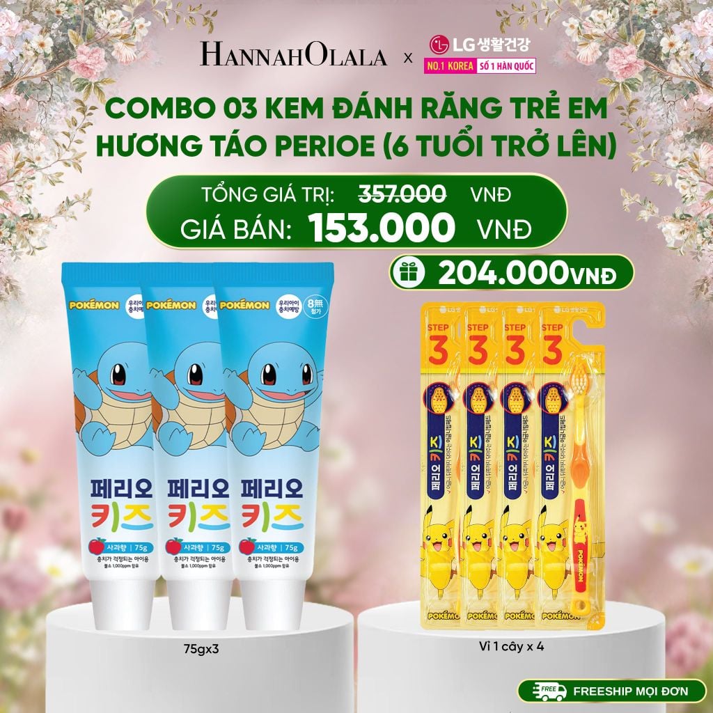  DEAL 35: COMBO 03 KEM ĐÁNH RĂNG TRẺ EM HƯƠNG DÂU PERIOE KIDS STEP 3 (6 TUỔI TRỞ LÊN) 
