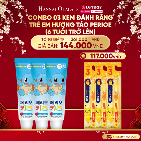  A1391_DEAL 43B: COMBO 03 KEM ĐÁNH RĂNG TRẺ EM HƯƠNG TÁO PERIOE KIDS STEP 3 (6 TUỔI TRỞ LÊN) 