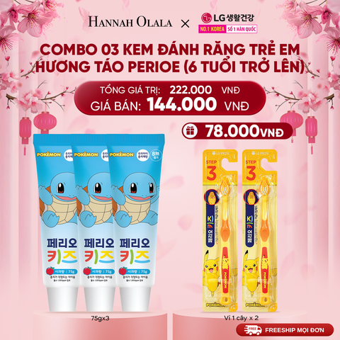  A839_DEAL 42: COMBO 03 KEM ĐÁNH RĂNG TRẺ EM HƯƠNG DÂU PERIOE KIDS STEP 3 (6 TUỔI TRỞ LÊN) 