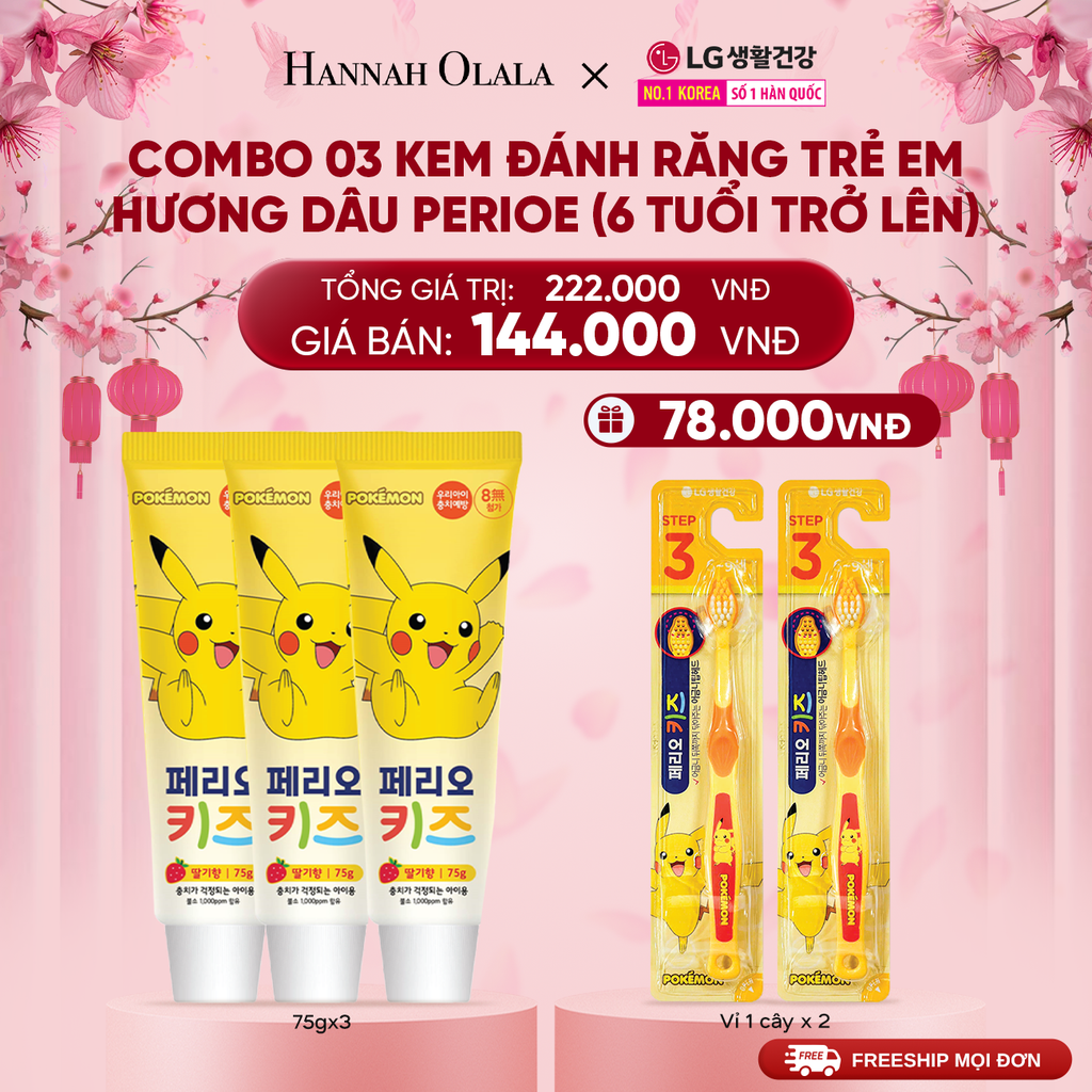  A839_DEAL 42: COMBO 03 KEM ĐÁNH RĂNG TRẺ EM HƯƠNG DÂU PERIOE KIDS STEP 3 (6 TUỔI TRỞ LÊN) 