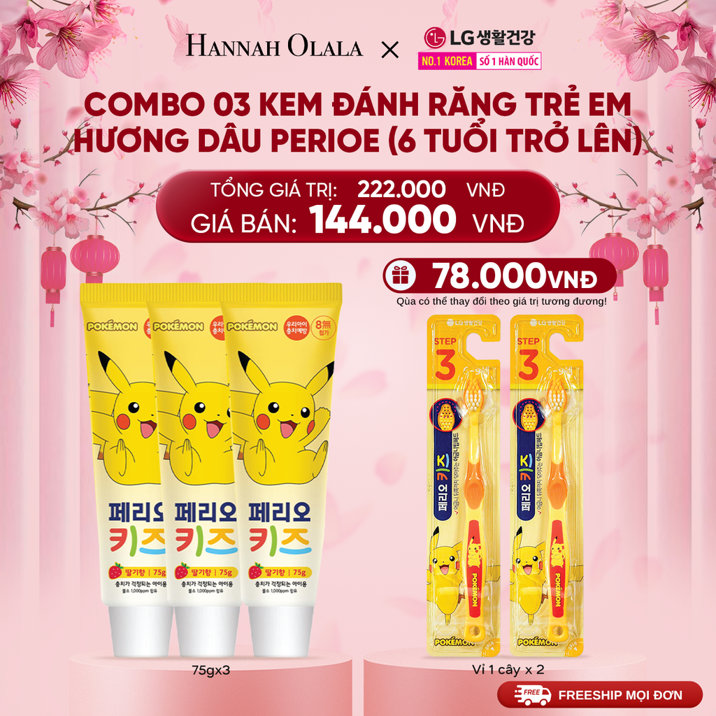  DEAL 42: COMBO 03 KEM ĐÁNH RĂNG TRẺ EM HƯƠNG DÂU PERIOE KIDS STEP 3 (6 TUỔI TRỞ LÊN) 