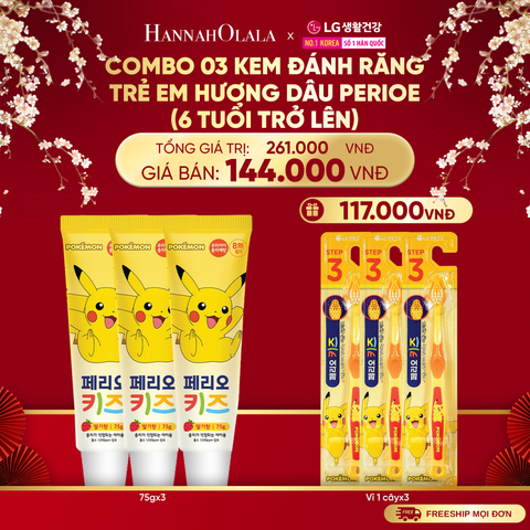  A1390_DEAL 43A: COMBO 03 KEM ĐÁNH RĂNG TRẺ EM HƯƠNG DÂU PERIOE KIDS STEP 3 (6 TUỔI TRỞ LÊN) 