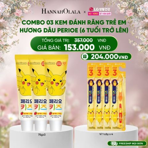  E894_DEAL 35: COMBO 03 KEM ĐÁNH RĂNG TRẺ EM HƯƠNG DÂU PERIOE KIDS STEP 3 (6 TUỔI TRỞ LÊN) 