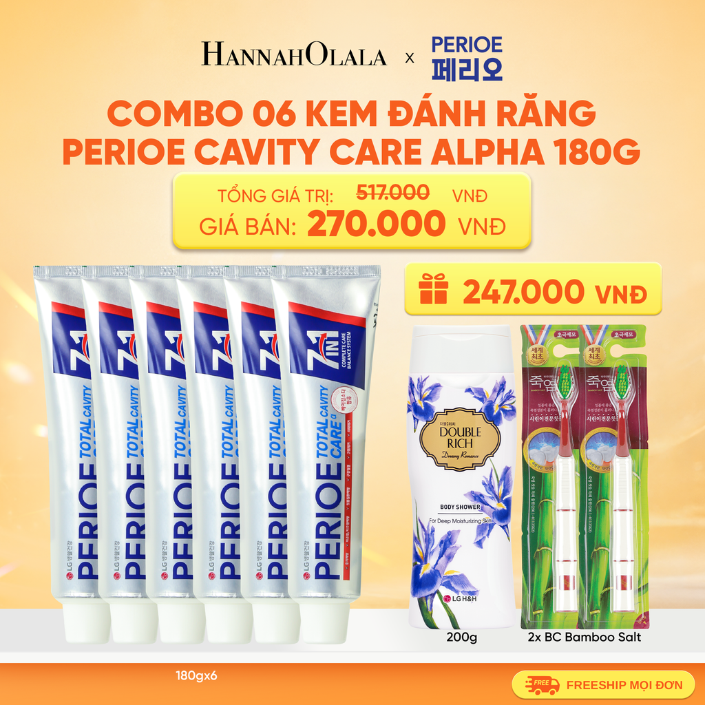  COMBO 06 KEM ĐÁNH RĂNG PERIOE CAVITY CARE ALPHA 180G 