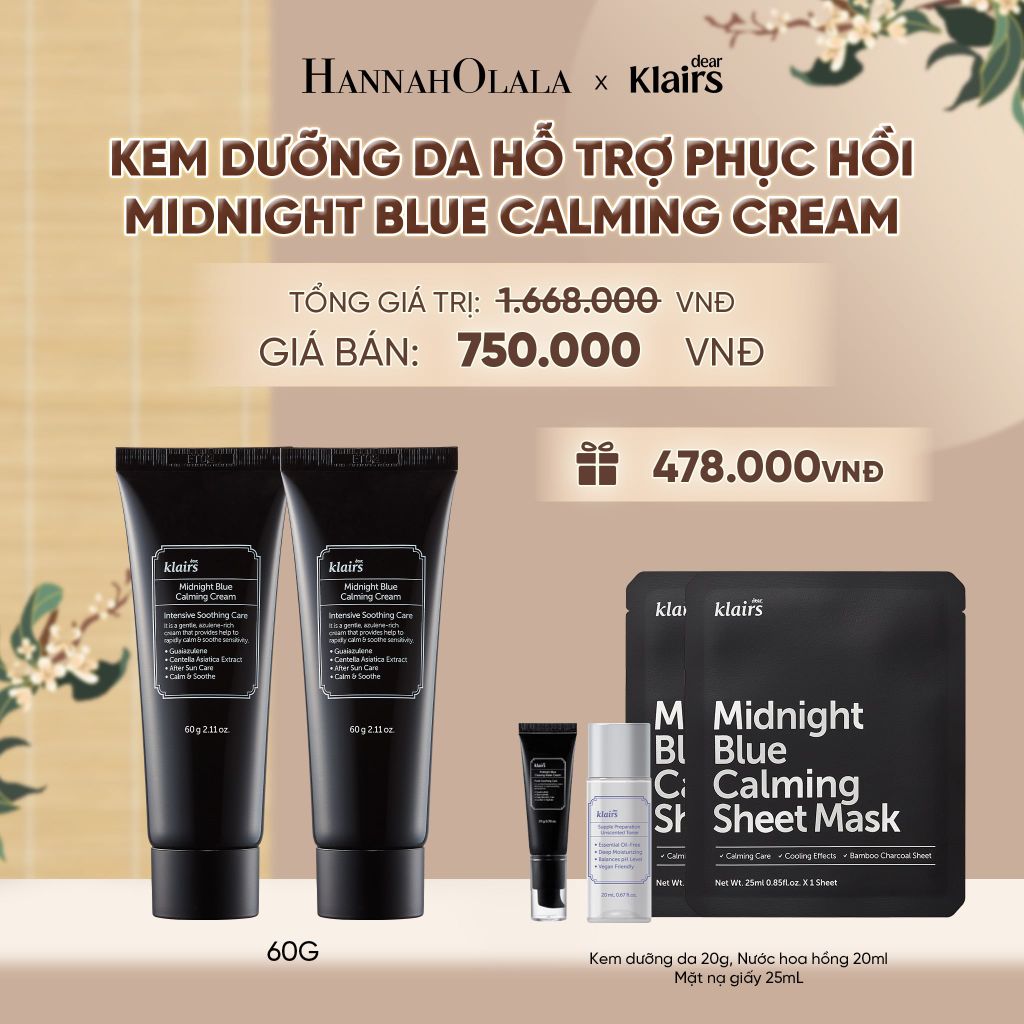  COMBO 2 DEAR, KLAIRS KEM DƯỠNG MIDNIGHT BLUE CALMING CREAM 60ML - A1662 