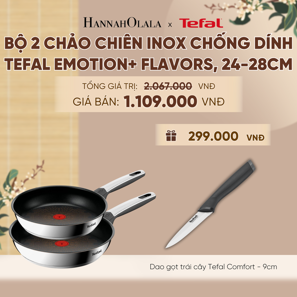  [MỚI] BỘ 2 CHẢO CHIÊN INOX CHỐNG DÍNH TEFAL EMOTION+ FLAVORS, 24-28CM - A616 