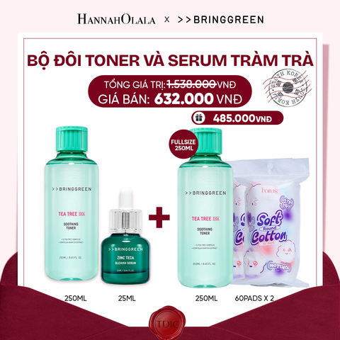  COMBO NƯỚC HOA HỒNG TRÀM TRÀ BRING GREEN TEA TREE CICA SOOTHING TONER 250ML + TINH CHẤT TRÀM TRÀ BRING GREEN ZINC TECA BLEMISH SERUM DÀNH CHO DA DẦU MỤN 25ML_M40 