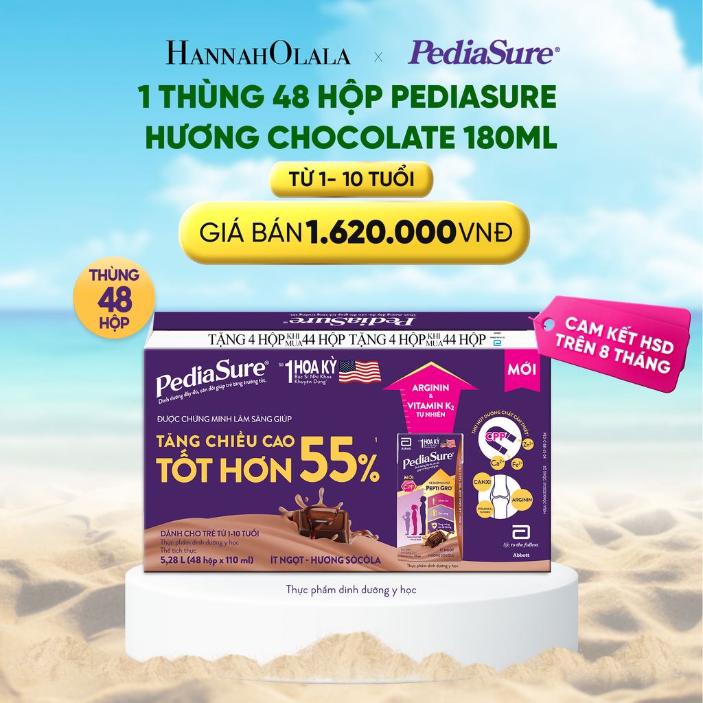  DEAL_10: 1 THÙNG 48 HỘP PEDIASURE HƯƠNG CHOCOLATE 180ML 