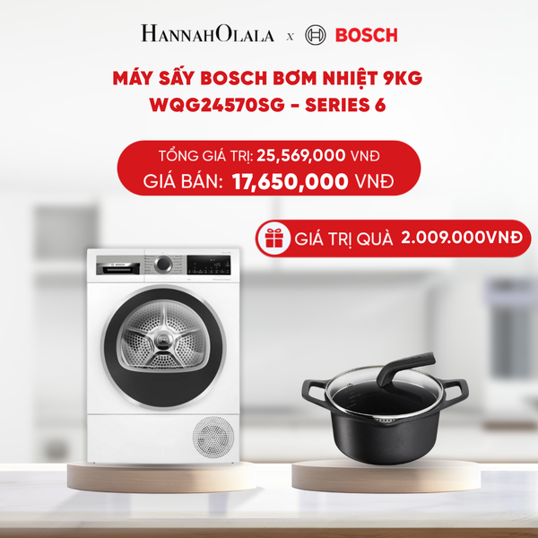  B28_DEAL 10: MÁY SẤY BOSCH BƠM NHIỆT 9KG WQG24570SG - SERIES 6 