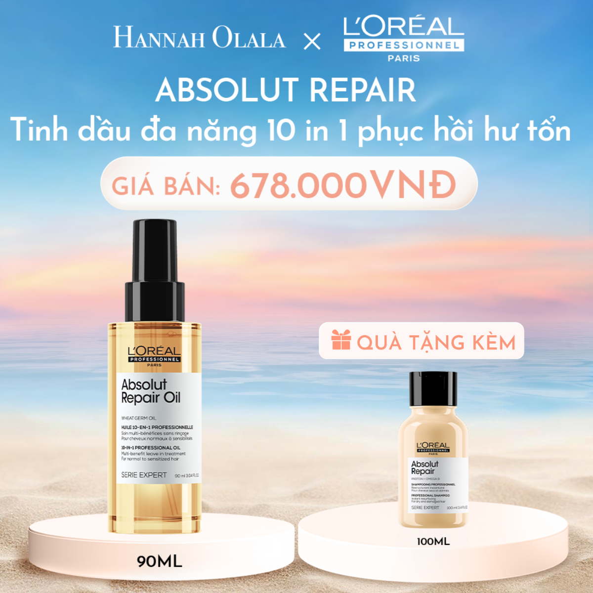  C874_DEAL 10: TINH DẦU ĐA NĂNG PHỤC HỒI TÓC HƯ TỔN TOÀN DIỆN 10 TRONG 1 L'ORÉAL PROFESSIONNEL SERIE EXPERT ABSOLUT REPAIR GOLD 90ML 
